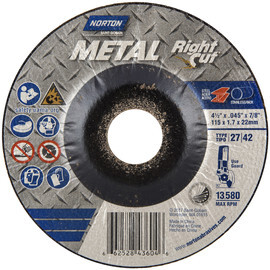 66252843604 NORTON: 4-1/2 X .045 X 7/8 TYPE 27 DEPRESSED CENTER WHEELS, CUT-OFF WHEEL, 24 GRIT