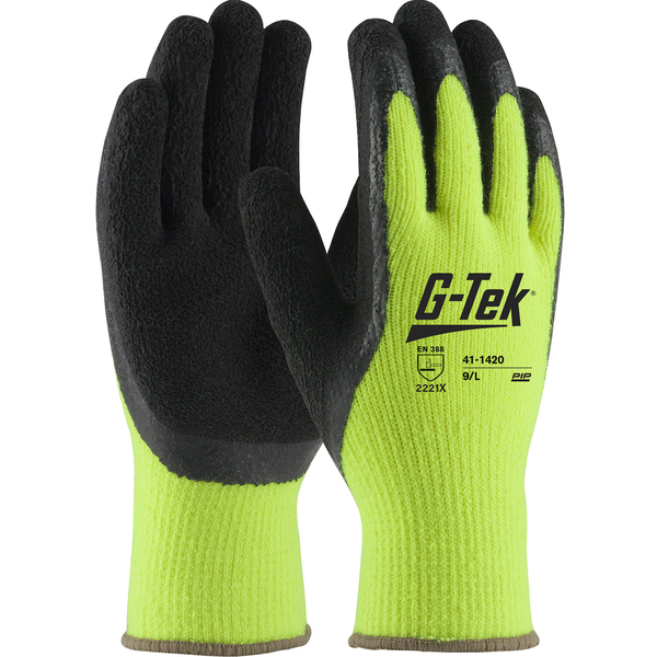41-1420/XL HI-VIS LIME GRN. ACRYLIC TERRY SHELL GLOVE, BLK. LATEX FOAM