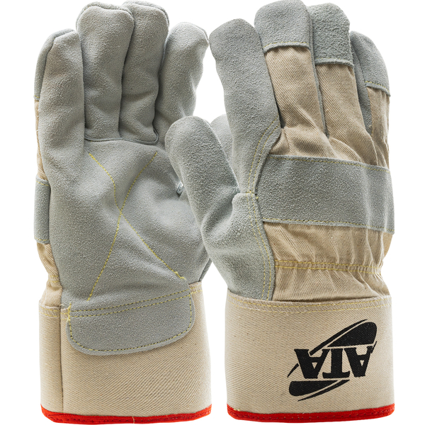 MJVATA-XL SPLIT COWHIDE LEATHER PALM GLOVE WITH CANVAS BACK AND ATA TECHNOLOGY LINING - SAFETY CUFF - XL